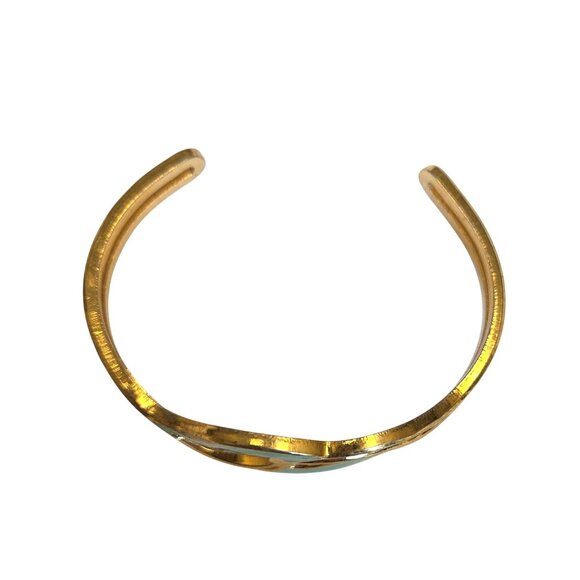 Vintage Avon LoveKnot Goldtone Knot Mint Aqua Enamel 7" Cuff Bracelet - Picture 3 of 3